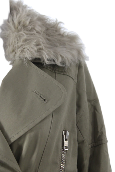 Reiss Women Military Pea Coat Green Cotton Blend Button Size XS