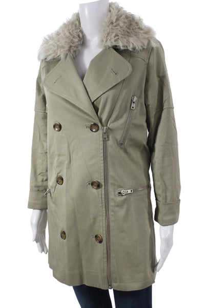 Reiss Women Military Pea Coat Green Cotton Blend Button Size XS