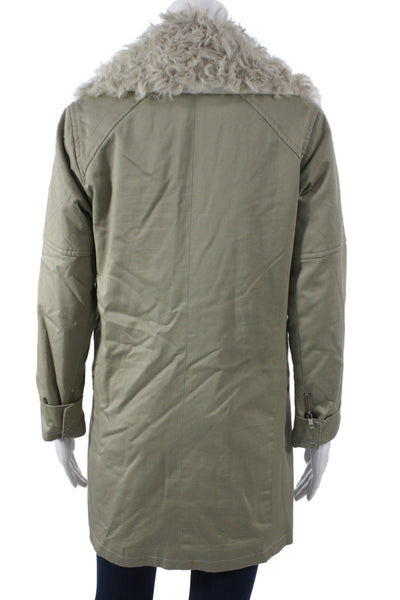 Reiss Women Military Pea Coat Green Cotton Blend Button Size XS