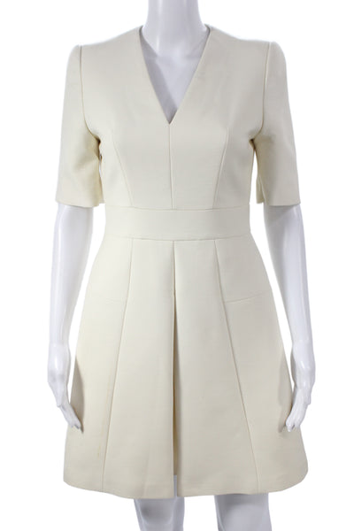 Alexander McQueen Women A-Line Mini V-Neck Beige Dress Short Sleeve Size 40