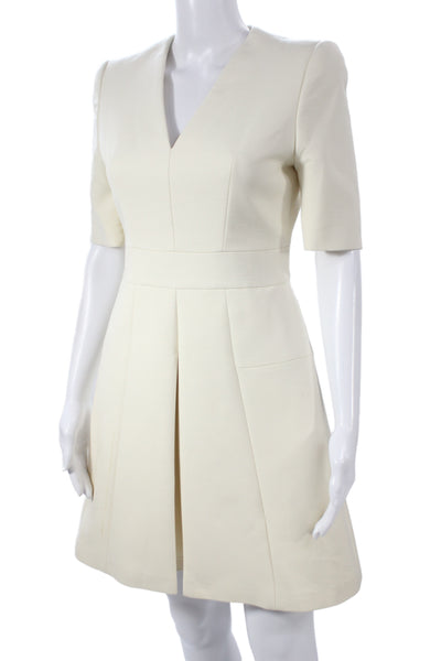 Alexander McQueen Women A-Line Mini V-Neck Beige Dress Short Sleeve Size 40