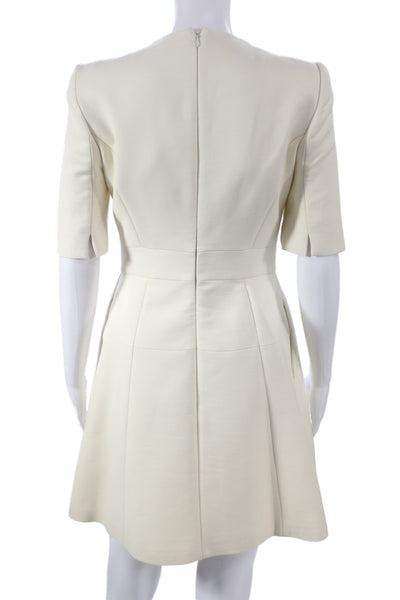 Alexander McQueen Women A-Line Mini V-Neck Beige Dress Short Sleeve Size 40