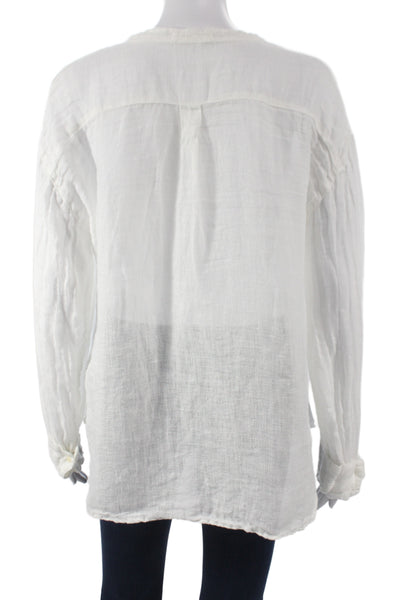 CP Shades Women Tunic White Linen V Neck Long Sleeve Button Size XS