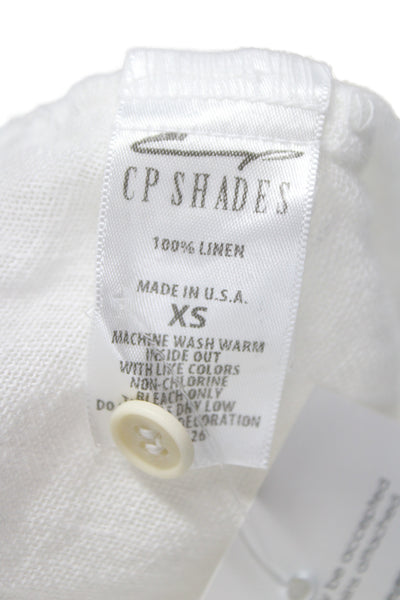 CP Shades Women Tunic White Linen V Neck Long Sleeve Button Size XS