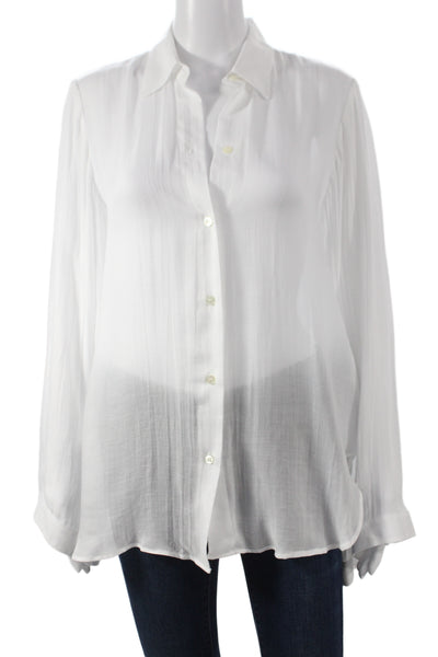 Michelle Farmer Womens Collared Button Up Long Sleeve White Blouse Size XS