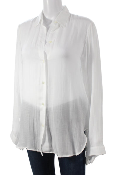 Michelle Farmer Womens Collared Button Up Long Sleeve White Blouse Size XS