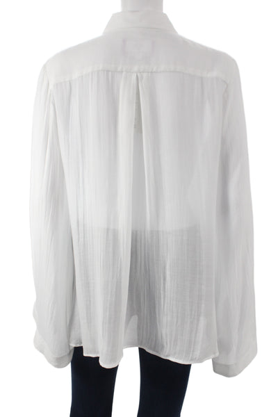 Michelle Farmer Womens Collared Button Up Long Sleeve White Blouse Size XS