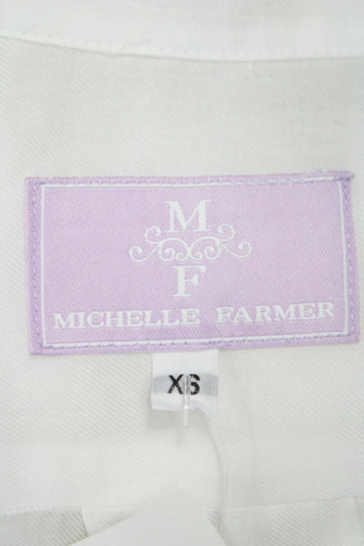 Michelle Farmer Womens Collared Button Up Long Sleeve White Blouse Size XS