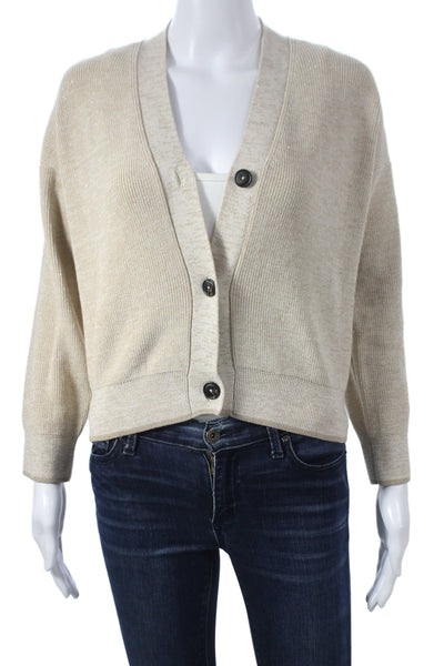 ELEVENTY Unisex Beige V-Neck Cardigan 3/4 Sleeve Button Size 2XS