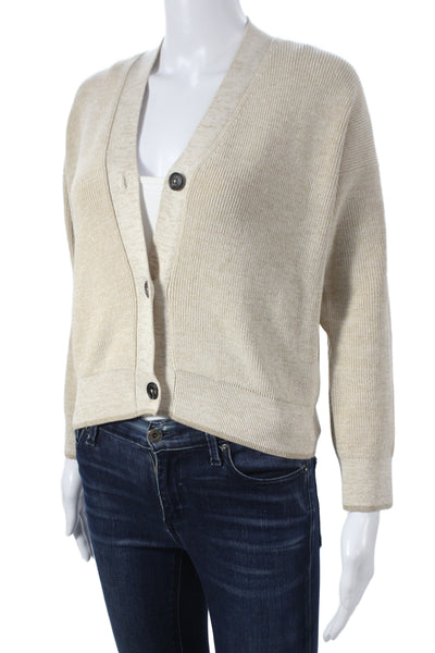 ELEVENTY Unisex Beige V-Neck Cardigan 3/4 Sleeve Button Size 2XS