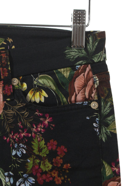 7 For All Mankind Women Skinny Floral Black Jeans Size 26