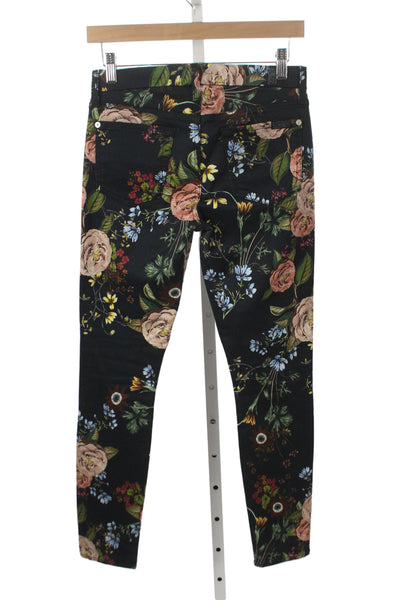 7 For All Mankind Women Skinny Floral Black Jeans Size 26