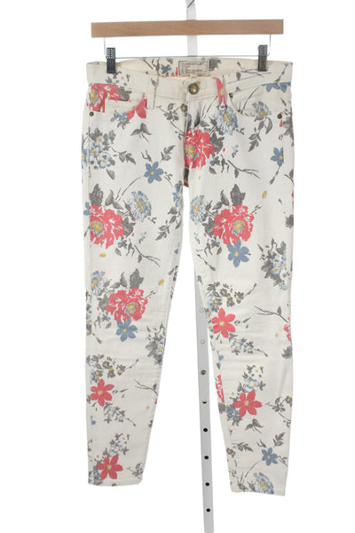 Current/Elliott Womens Cropped Ankle Floral White Pants Size 25