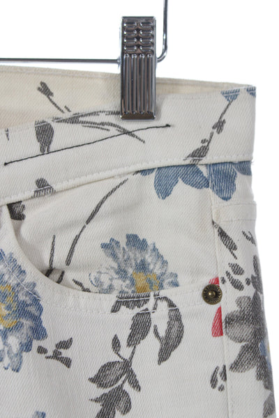 Current/Elliott Womens Cropped Ankle Floral White Pants Size 25