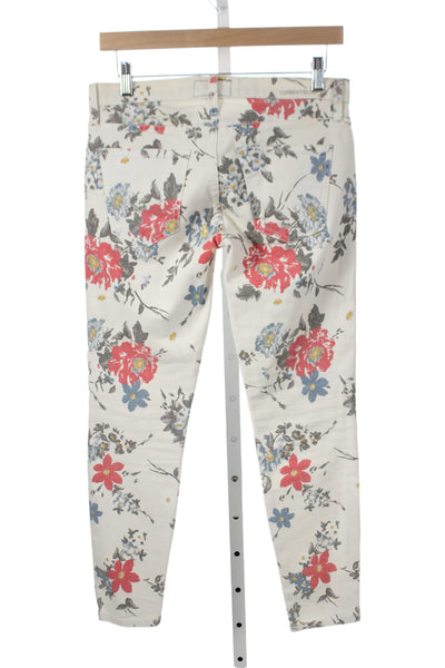 Current/Elliott Womens Cropped Ankle Floral White Pants Size 25