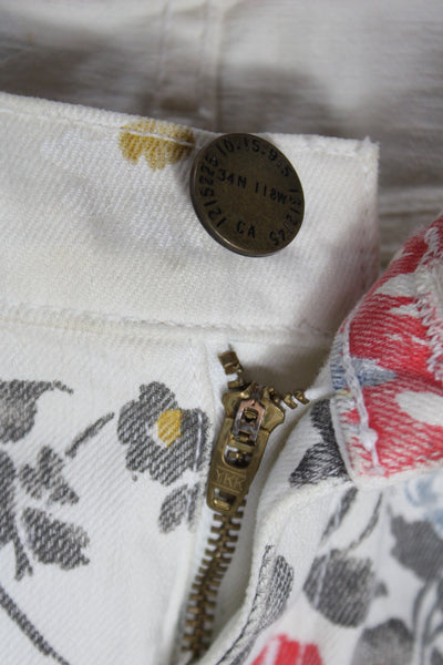 Current/Elliott Womens Cropped Ankle Floral White Pants Size 25