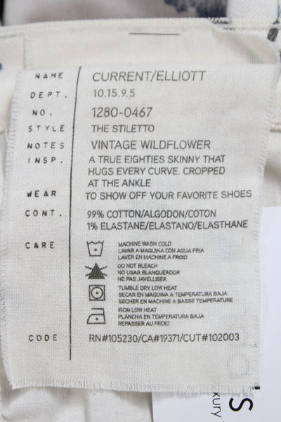 Current/Elliott Womens Cropped Ankle Floral White Pants Size 25