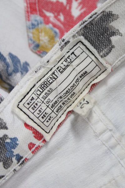 Current/Elliott Womens Cropped Ankle Floral White Pants Size 25