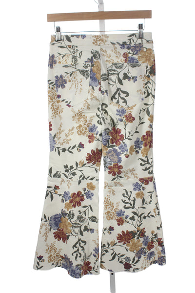 We The Free Women White Floral Bohemian Pants Button Inseam 25in Size 26