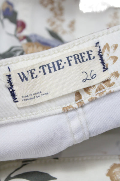 We The Free Women White Floral Bohemian Pants Button Inseam 25in Size 26