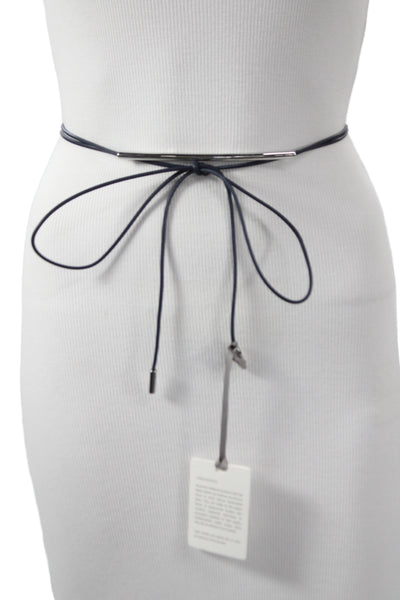 Gavazzeni Italy Womens Leather Tie Up Belt Navy Size OS