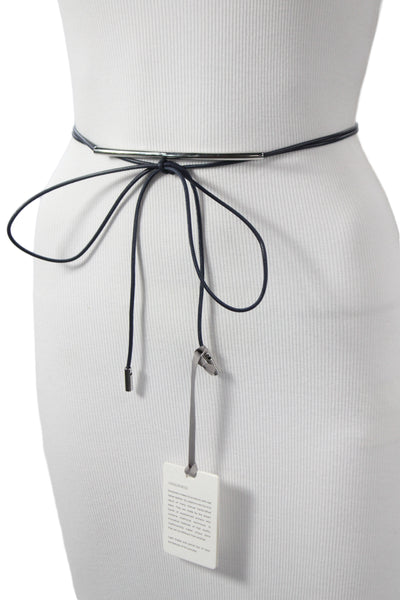 Gavazzeni Italy Womens Leather Tie Up Belt Navy Size OS