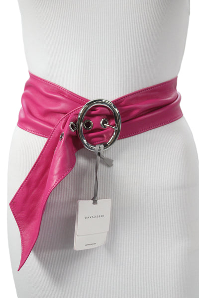 Gavazzeni Italy Womens Solid Leather Wide Waist Belt Fuchsia Size S