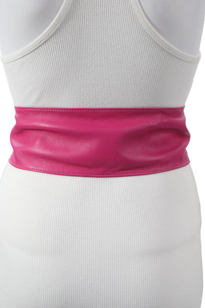 Gavazzeni Italy Womens Solid Leather Wide Waist Belt Fuchsia Size S