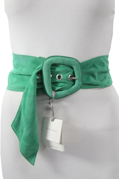 Gavazzeni Italy Womens Solid Suede Wide Waist Belt Green Size 80