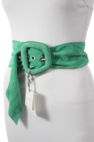 Gavazzeni Italy Womens Solid Suede Wide Waist Belt Green Size 80