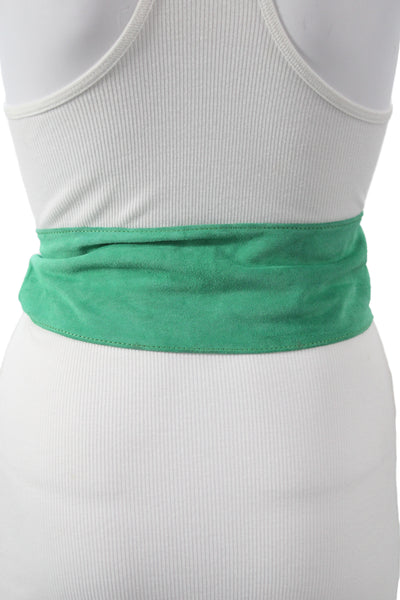Gavazzeni Italy Womens Solid Suede Wide Waist Belt Green Size 80