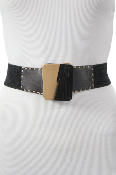 Gavazzeni Italy Womens Stretch Glove Hatch Buckle Belt Black Size 80