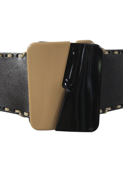 Gavazzeni Italy Womens Stretch Glove Hatch Buckle Belt Black Size 80