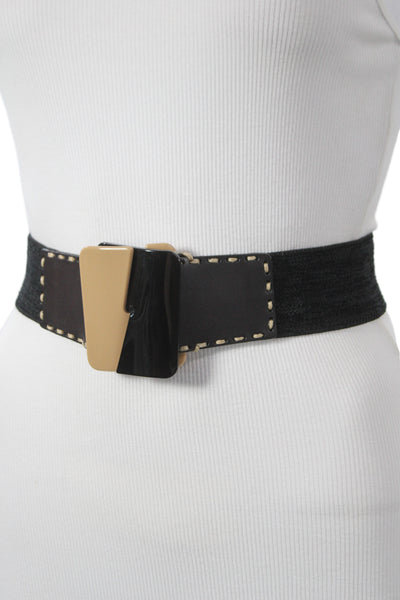 Gavazzeni Italy Womens Stretch Glove Hatch Buckle Belt Black Size 80
