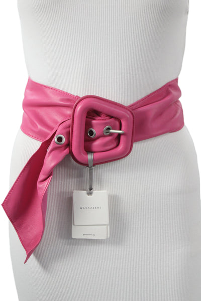 Gavazzeni Italy Womens Solid Leather Wide Waist Belt Pink Size S
