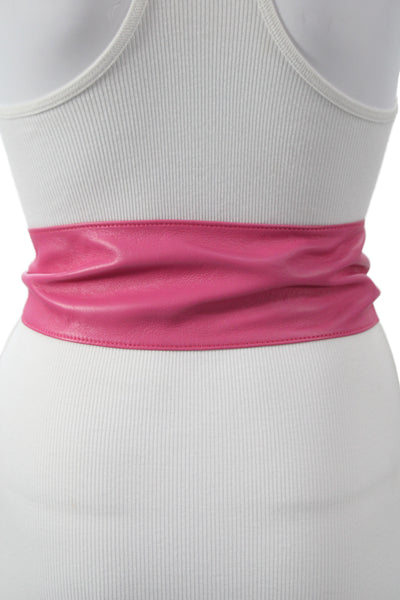Gavazzeni Italy Womens Solid Leather Wide Waist Belt Pink Size S