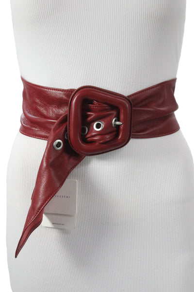 Gavazzeni Italy Womens Solid Leather Wide Waist Belt Red Size 80