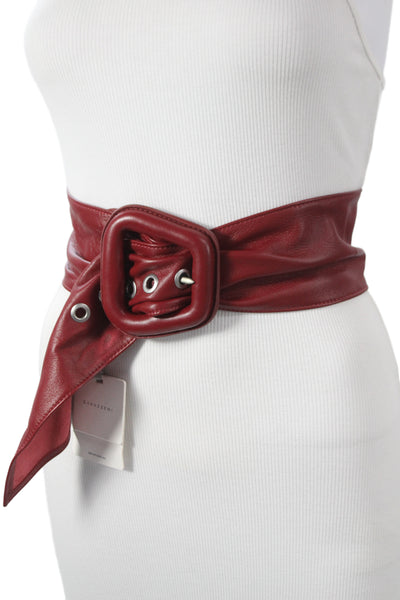 Gavazzeni Italy Womens Solid Leather Wide Waist Belt Red Size 80