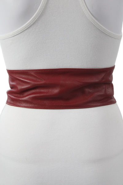 Gavazzeni Italy Womens Solid Leather Wide Waist Belt Red Size 80