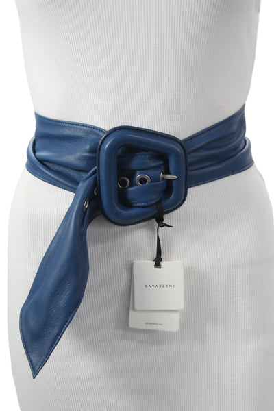 Gavazzeni Italy Womens Solid Leather Wide Waist Belt Navy Size S