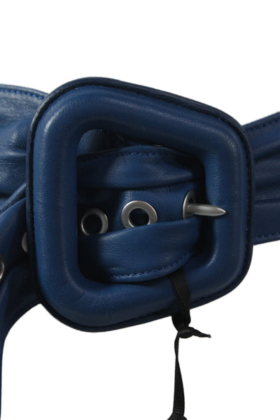 Gavazzeni Italy Womens Solid Leather Wide Waist Belt Navy Size S