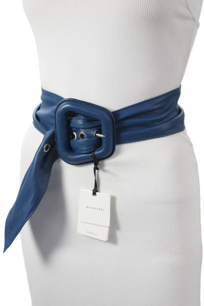 Gavazzeni Italy Womens Solid Leather Wide Waist Belt Navy Size S
