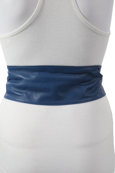 Gavazzeni Italy Womens Solid Leather Wide Waist Belt Navy Size S