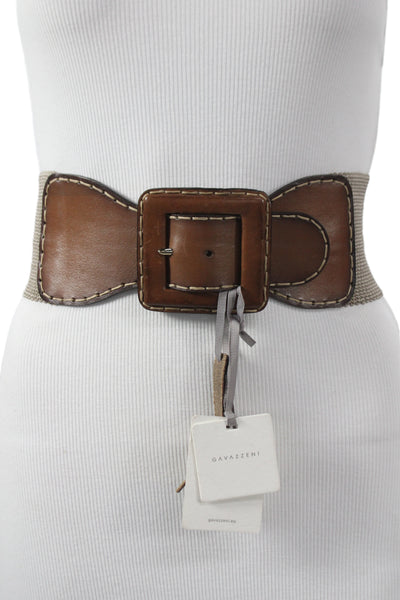 Gavazzeni Italy Womens Leather Trim Wide Waist Belt Brown Size 85