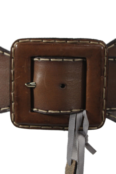 Gavazzeni Italy Womens Leather Trim Wide Waist Belt Brown Size 85