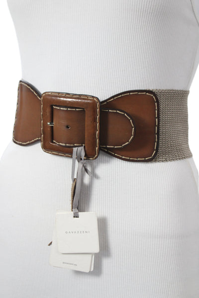 Gavazzeni Italy Womens Leather Trim Wide Waist Belt Brown Size 85
