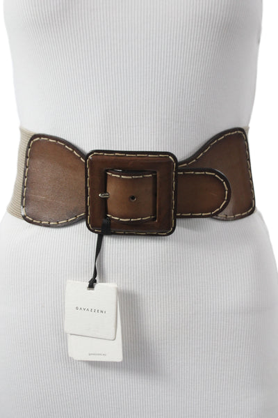 Gavazzeni Italy Womens Leather Trim Wide Waist Belt Brown Size 90