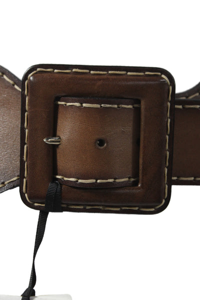 Gavazzeni Italy Womens Leather Trim Wide Waist Belt Brown Size 90
