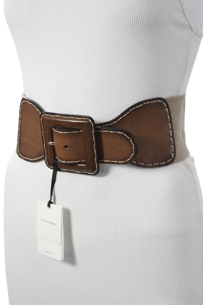 Gavazzeni Italy Womens Leather Trim Wide Waist Belt Brown Size 90