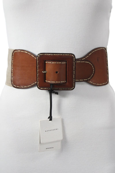 Gavazzeni Italy Womens Leather Trim Wide Waist Belt Brown Size 80